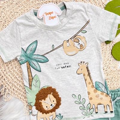 Conj. Camiseta Cool And Fun Safari e Bermuda - Mescla e Verde